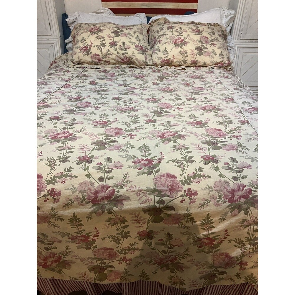Pottery Barn Duvet & Shams Beige Pink Floral Grandma Cottage Core Full Queen